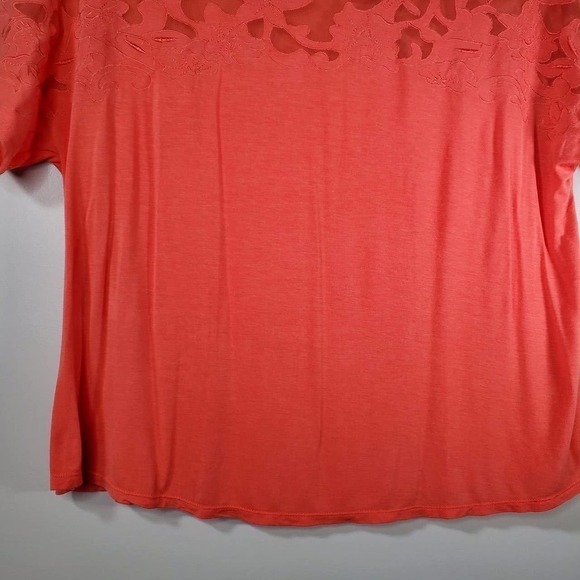 Lane Bryant Floral Mesh Lace Yoke Short Sleeve Tee Coral Pink Size 18/20 - Picture 4 of 9
